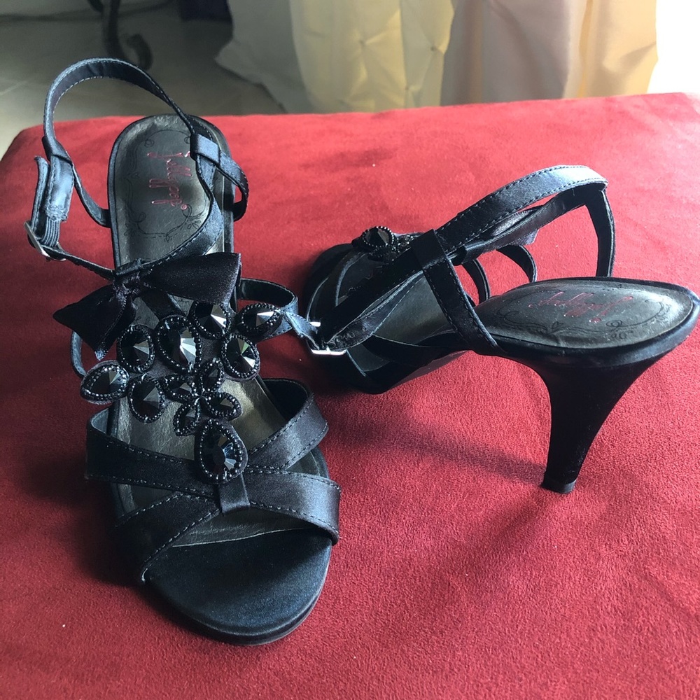 Black strappy heels with rhinestones size 8